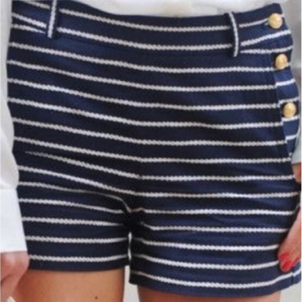 J. Crew Factory Navy & Cream Striped Nautical Buttoned Front Sailor Shorts 2